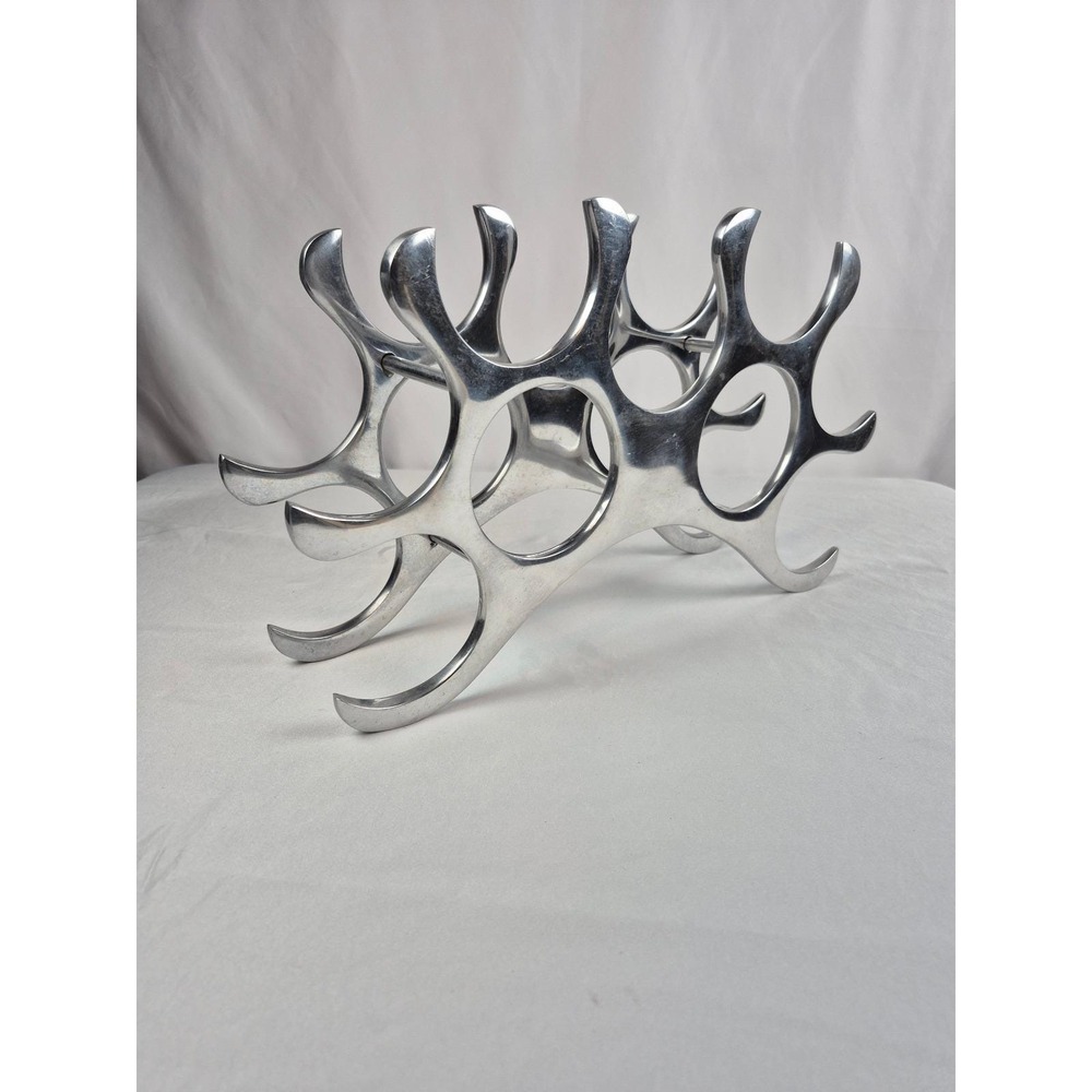 Cast Aluminum 9 Bottle Wine Rack Silver Sculptural Modernist Barware Decor MCM